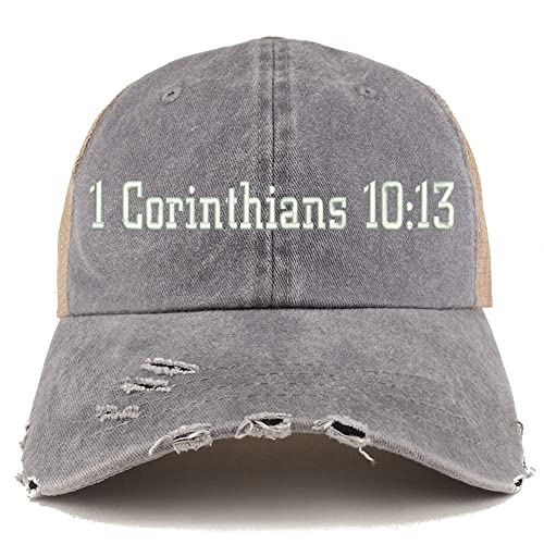 Trendy Apparel Shop 1 Corinthians 10:13 Frayed Bill Trucker Mesh Back Cap