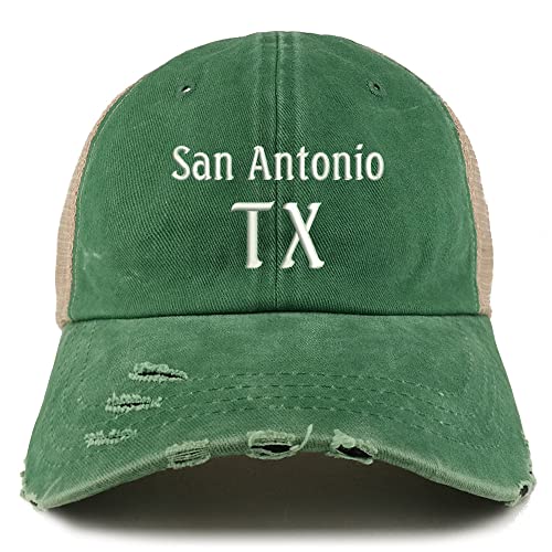 Trendy Apparel Shop San Antonio TX Embroidered Frayed Bill Trucker Mesh Back Cap