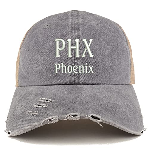 Trendy Apparel Shop PHX Pheonix Embroidered Frayed Bill Trucker Mesh Back Cap