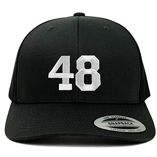 Trendy Apparel Shop Number 48 White Thread Embroidered Retro Trucker Mesh Cap