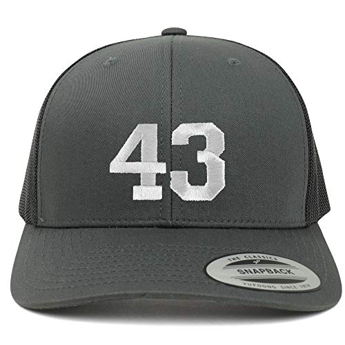Trendy Apparel Shop Number 43 White Thread Embroidered Retro Trucker Mesh Cap