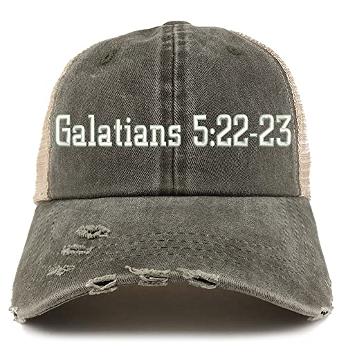Trendy Apparel Shop Galatians 5:22-23 Frayed Bill Trucker Mesh Back Cap