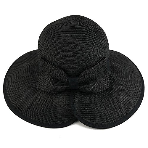 Trendy Apparel Shop UPF 50+ Ladies Split Brim Paper Braid Tweed Hat with Bow
