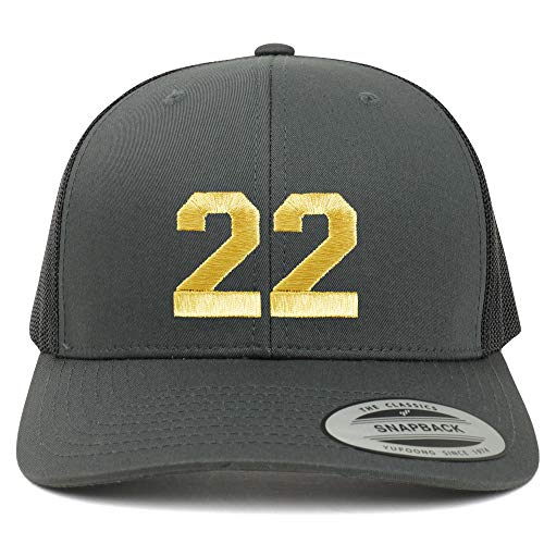 Trendy Apparel Shop Number 22 Gold Thread Embroidered Retro Trucker Mesh Cap