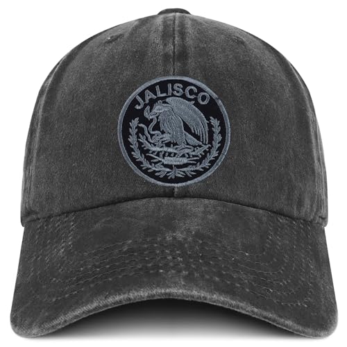 Trendy Apparel Shop Jalisco Mexico Charcoal Embroidered Patch Pigment Dyed Washed Baseball Cap