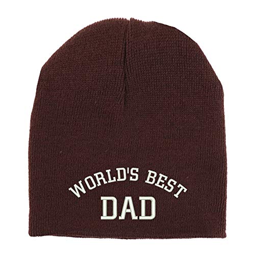 Trendy Apparel Shop World's Best Dad Embroidered Made in USA Short Acrylic Knit Winter Beanie Hat