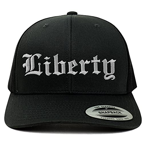 Trendy Apparel Shop Liberty Old English 6 Panel Trucker Mesh Cap