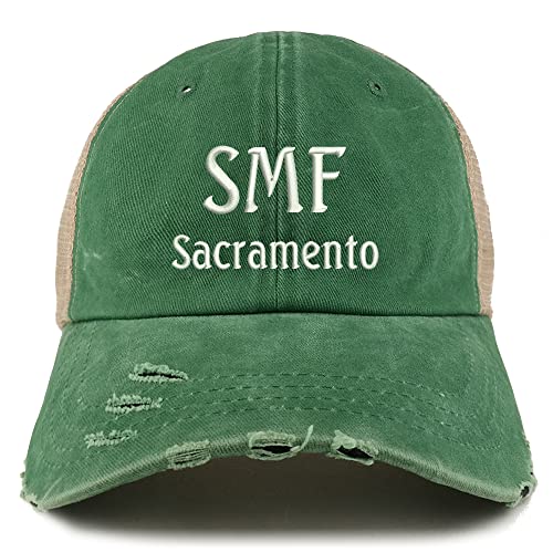 Trendy Apparel Shop SMF Sacramento Embroidered Frayed Bill Trucker Mesh Back Cap
