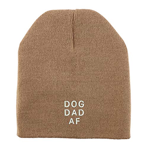 Trendy Apparel Shop Dog Dad Af Font Embroidered Made in USA Short Acrylic Knit Winter Beanie Hat
