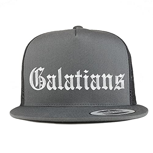 Trendy Apparel Shop Galatians Old English 5 Panel Flatbill Trucker Cap