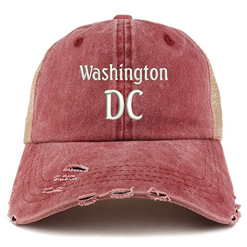 Trendy Apparel Shop Washington DC Embroidered Frayed Bill Trucker Mesh Back Cap