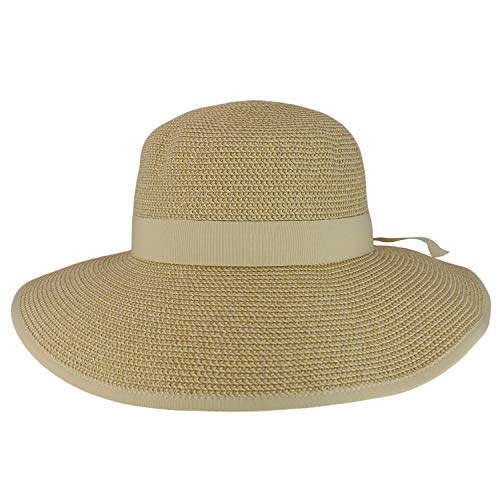 Trendy Apparel Shop UPF 50+ Grosgrain Ribbon Band Paper Braid Tweed Sun Hat