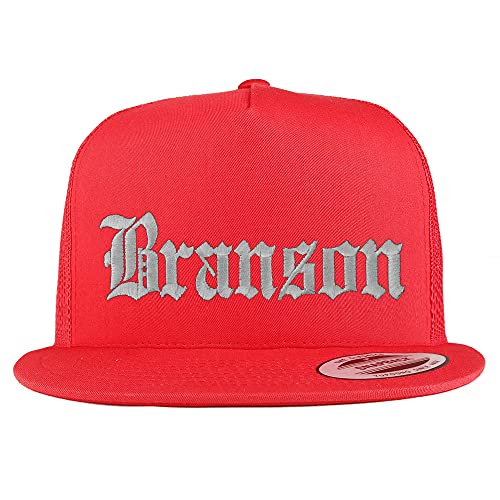 Trendy Apparel Shop Branson Old English 5 Panel Flatbill Trucker Cap