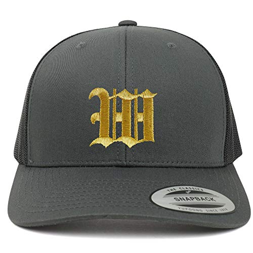 Trendy Apparel Shop Old English Gold W Embroidered Retro Trucker Mesh Baseball Cap