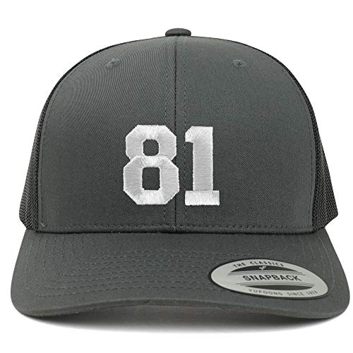 Trendy Apparel Shop Number 81 White Thread Embroidered Retro Trucker Mesh Cap