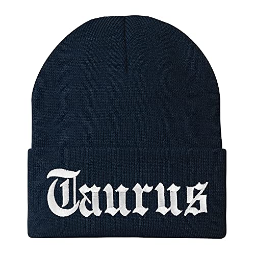 Trendy Apparel Shop Taurus Old English Embroidered Long Cuff Beanie