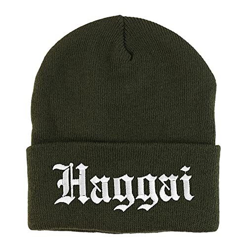 Trendy Apparel Shop Haggai Old English Embroidered Long Cuff Beanie