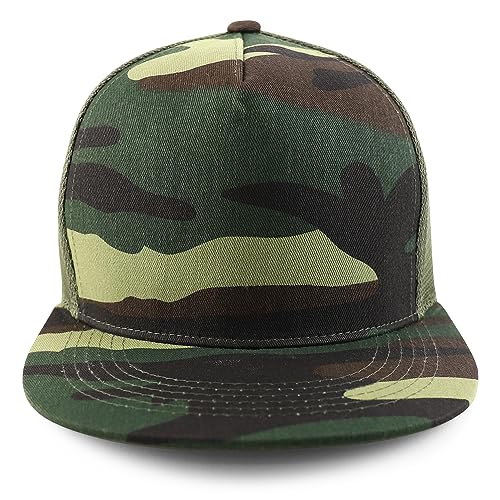 Trendy Apparel Shop Plain Structured 5 Panel Mesh Back Flat Bill Snapback Cap