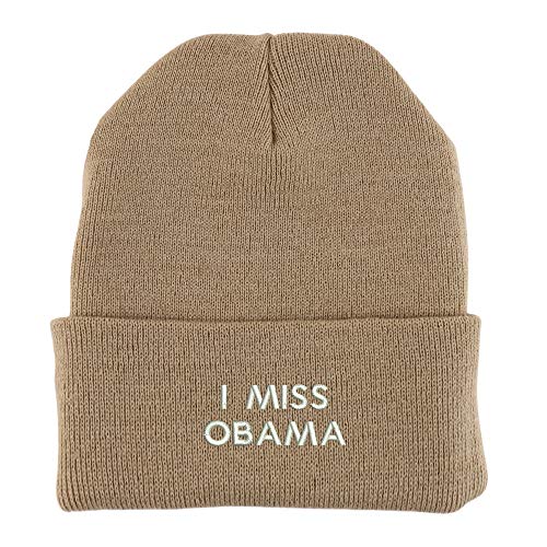 Trendy Apparel Shop I Miss Obama Embroidered Made in USA Cuff Folded Acylic Knit Winter Beanie Hat