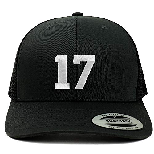 Trendy Apparel Shop Number 17 White Thread Embroidered Retro Trucker Mesh Cap