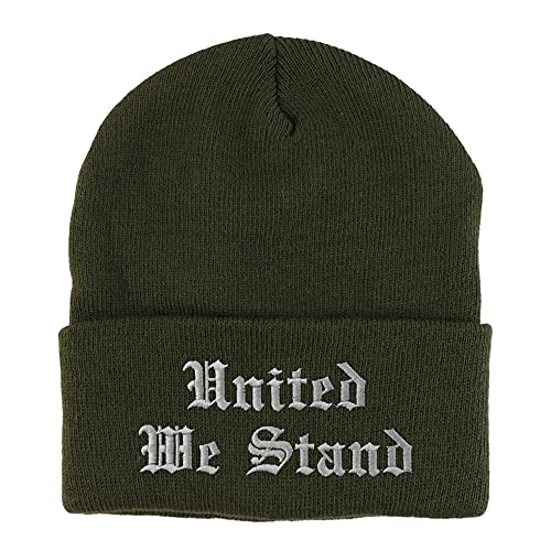 Trendy Apparel Shop United We Stand Old English Embroidered Long Cuff Beanie