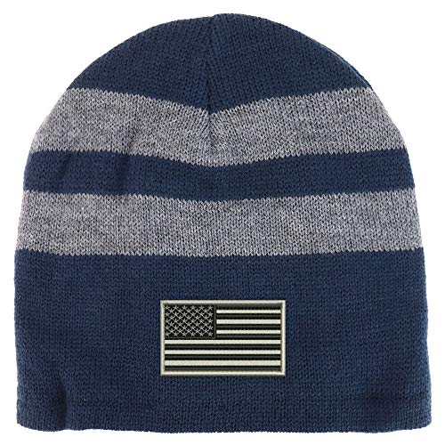 Trendy Apparel Shop Grey American Flag Fleece Lined Striped Short Beanie