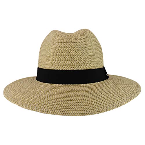 Trendy Apparel Shop UPF 50+ Paper Braid Tweed Large Flat Brim Fedora Hat