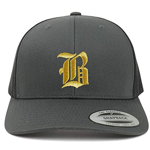 Trendy Apparel Shop Old English Gold B Embroidered Retro Trucker Mesh Baseball Cap