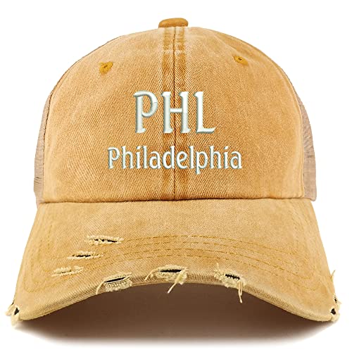 Trendy Apparel Shop PHL Philadelphia Embroidered Frayed Bill Trucker Mesh Back Cap