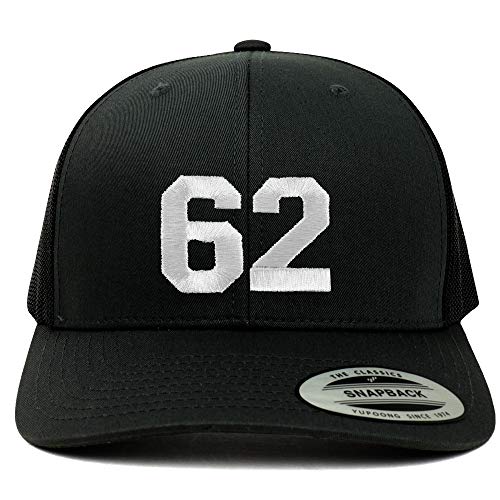 Trendy Apparel Shop Number 62 White Thread Embroidered Retro Trucker Mesh Cap
