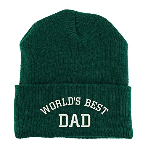 Trendy Apparel Shop World's Best Dad Embroidered Made in USA Cuff Folded Acylic Knit Winter Beanie Hat