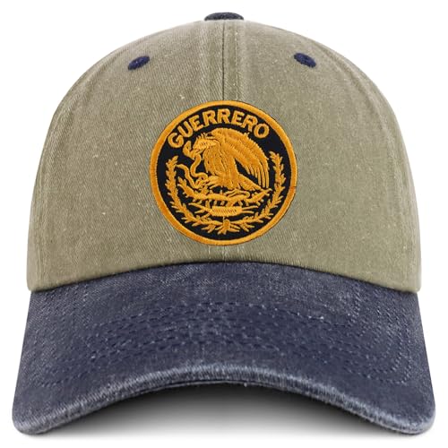 Trendy Apparel Shop Guerrero Mexico Gold Embroidered Patch Pigment Dyed Washed Baseball Cap