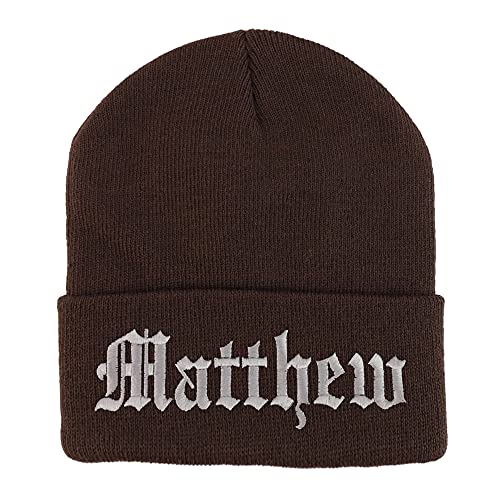 Trendy Apparel Shop Matthew Old English Embroidered Long Cuff Beanie