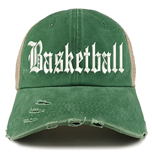 Trendy Apparel Shop Old English Basketball Frayed Bill Trucker Mesh Back Cap
