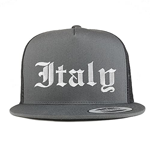 Trendy Apparel Shop Italy Old English 5 Panel Flatbill Trucker Cap