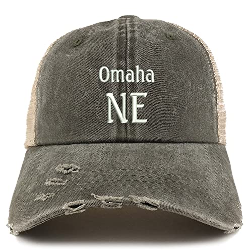 Trendy Apparel Shop Omaha NE Embroidered Frayed Bill Trucker Mesh Back Cap