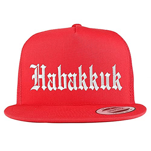 Trendy Apparel Shop Habakkuk Old English 5 Panel Flatbill Trucker Cap