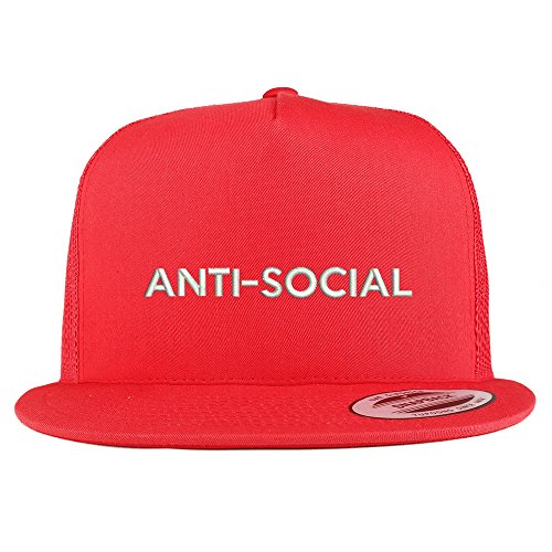 Trendy Apparel Shop Anti Social Embroidered 5 Panel Flat Bill Trucker Mesh Back Cap