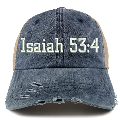 Trendy Apparel Shop Isaiah 53:4 Frayed Bill Trucker Mesh Back Cap