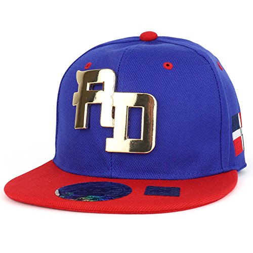 Trendy Apparel Shop RD Metal Frame Flatbill Snapback Cap with Republic Dominican Flag