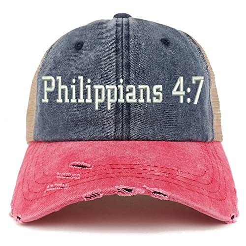 Trendy Apparel Shop Philippians 4:7 Frayed Bill Trucker Mesh Back Cap