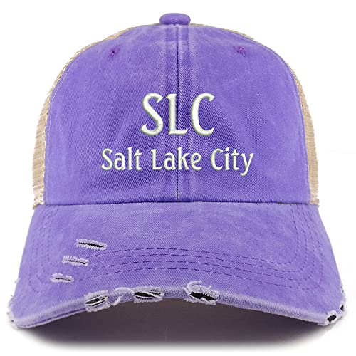 Trendy Apparel Shop SLC Salt Lake City Embroidered Frayed Bill Trucker Mesh Back Cap