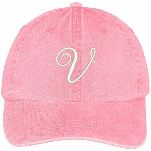 Trendy Apparel Shop Letter V Script Monogram Font Embroidered Washed Cotton Cap