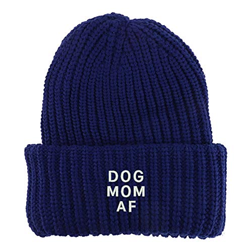 Trendy Apparel Shop Dog Mom AF Embroidered Long Cuffed Thick Ribbed Beanie
