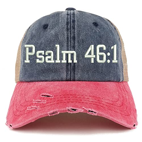 Trendy Apparel Shop Psalm 46:1 Frayed Bill Trucker Mesh Back Cap