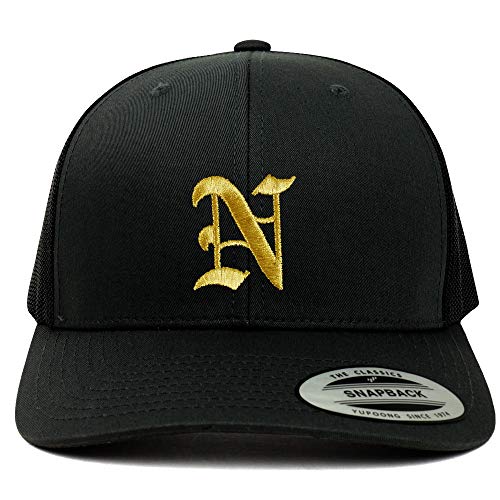 Trendy Apparel Shop Old English Gold N Embroidered Retro Trucker Mesh Baseball Cap