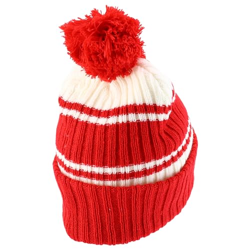 Trendy Apparel Shop Stripe Pattern Ribbed Knit Cuff Long Beanie with Pom Pom