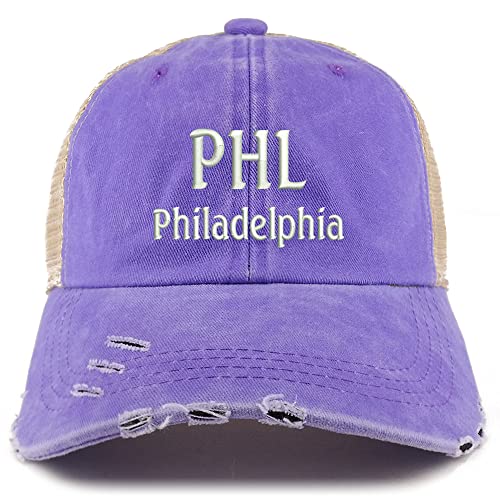 Trendy Apparel Shop PHL Philadelphia Embroidered Frayed Bill Trucker Mesh Back Cap