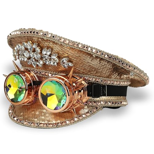 Trendy Apparel Shop Festival Party Sparkly Sequin Rhinestone Captain Hat