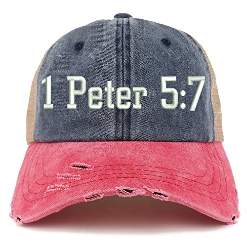 Trendy Apparel Shop 1 Peter 5:7 Frayed Bill Trucker Mesh Back Cap